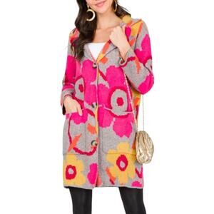DAVI & DANI Floral Cardigan in Pink, Yellow, and Gray